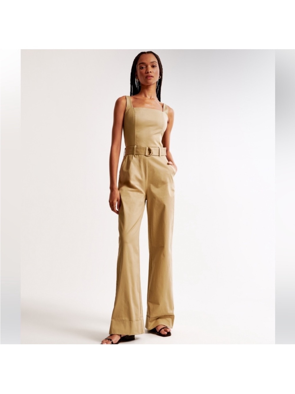 Abercrombie & Fitch Tailored Chino Beige Wide-Leg Jumpsuit with Belt Medium Tall